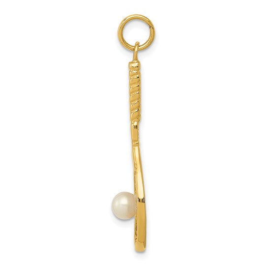 Tennis Racquet with Freshwater Cultured Pearl Ball Charm
