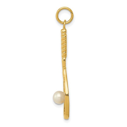 Tennis Racquet with Freshwater Cultured Pearl Ball Charm