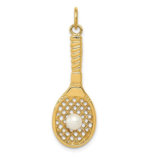 Tennis Racquet with Freshwater Cultured Pearl Ball Charm